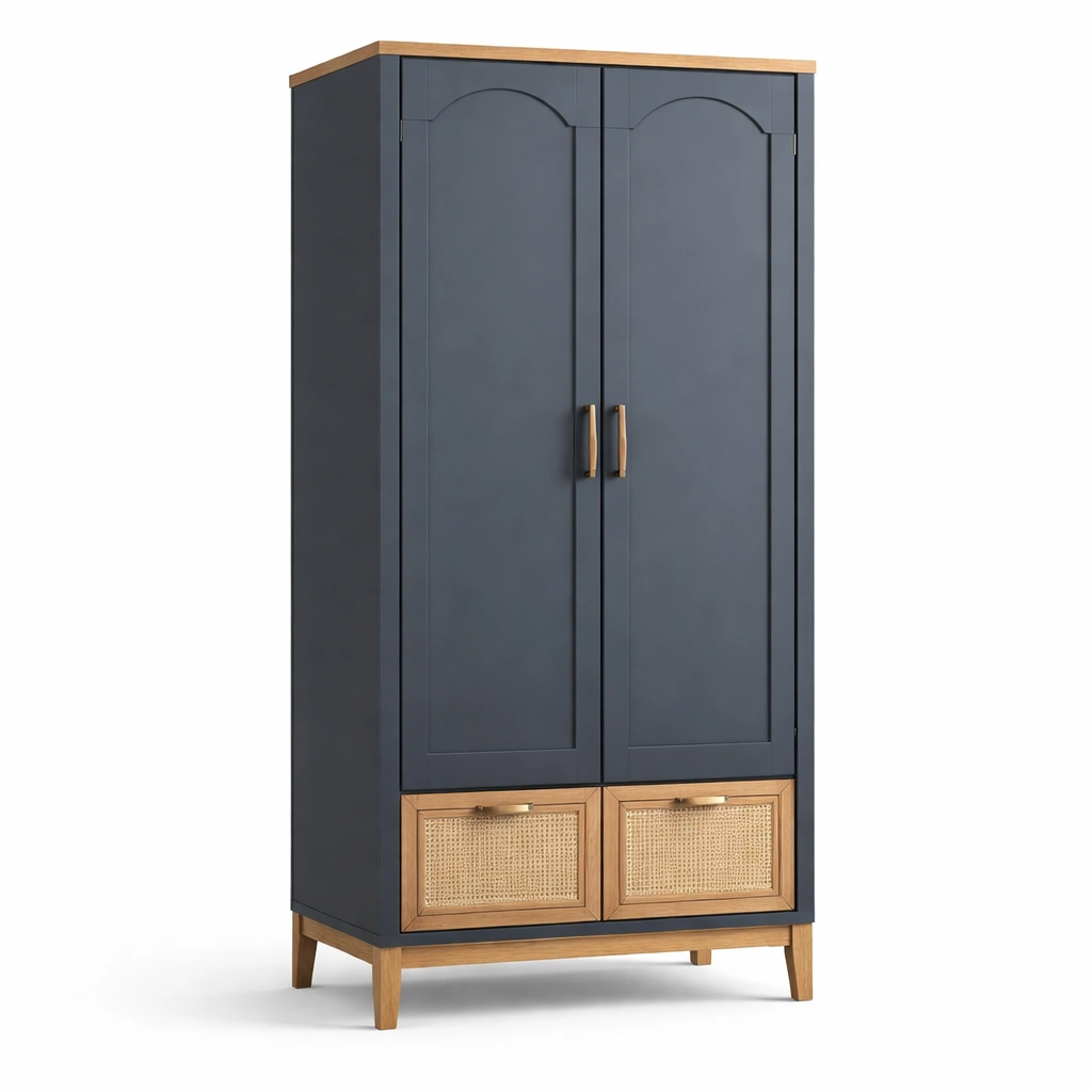 Kleiderschrank mit Rattanfront und modernem Design-Domvyn